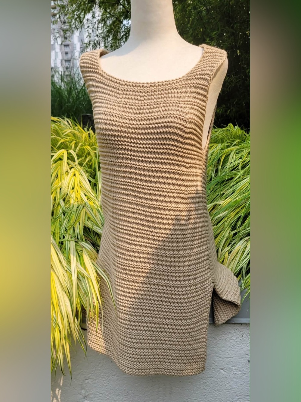Lauren Manoogian Sleeveless Knit Shift Dress in Beige